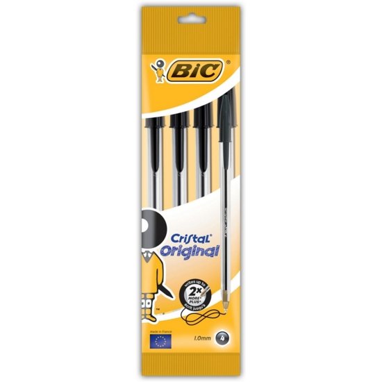 BALL PEN,Cristal 4’s Black Med H/pk Box(Bic)