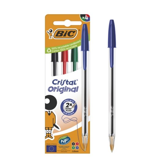 BALL PEN,Cristal 4’s Asst.Med Boxed H/pk (Bic)