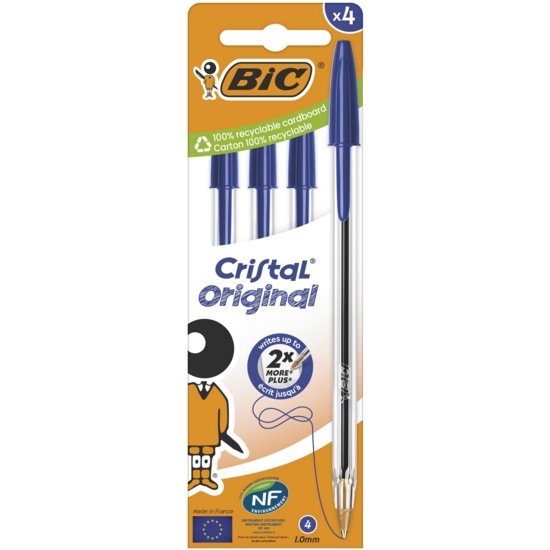 BALL PEN,Cristal 4’s Blue Med Boxed H/pk (Bic)