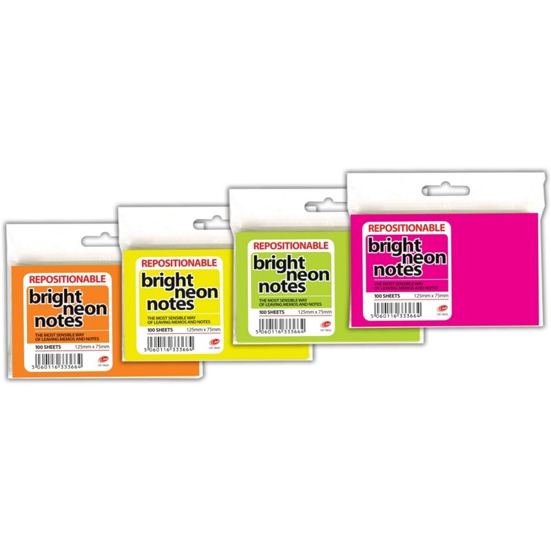 STICK ON NOTES,Bright Neon 125x75mm (Hopax) CG21334