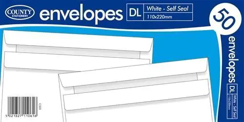 County DL white self seal – pack of 25- 50 envelopes