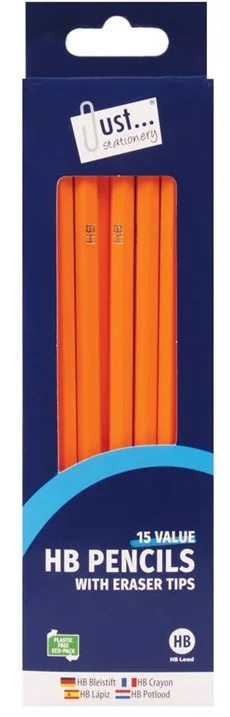 Just Stationery HB Pencils With Eraser Tops 15’s