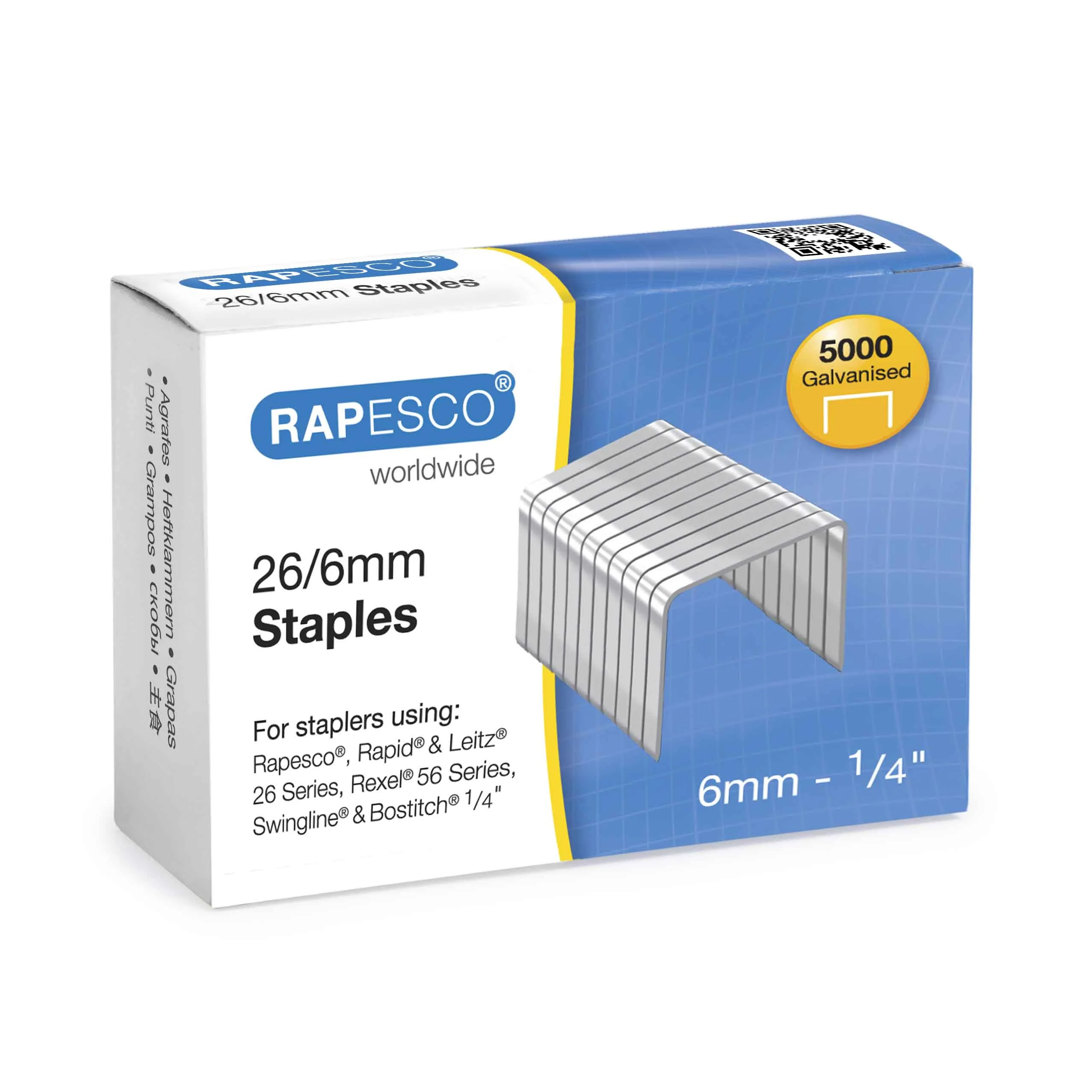 Rapesco 5000 Galvanised Staples 26/6mm Boxed