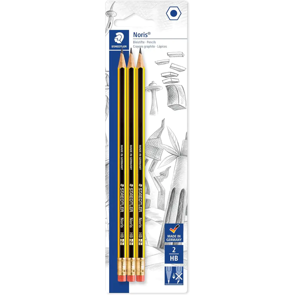 Staedtler noris 3 eraser tipped HB pencils – single blister card