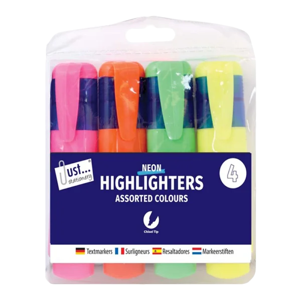 Stationery Chunky Highlighters Assorted Neon Colours 4 Pack