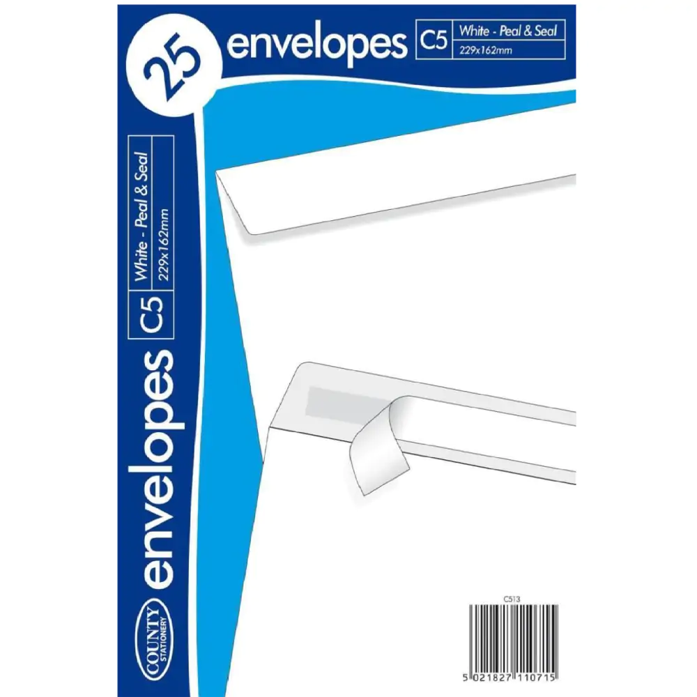 County C5 white peel & seal – pack of 25 envelopes