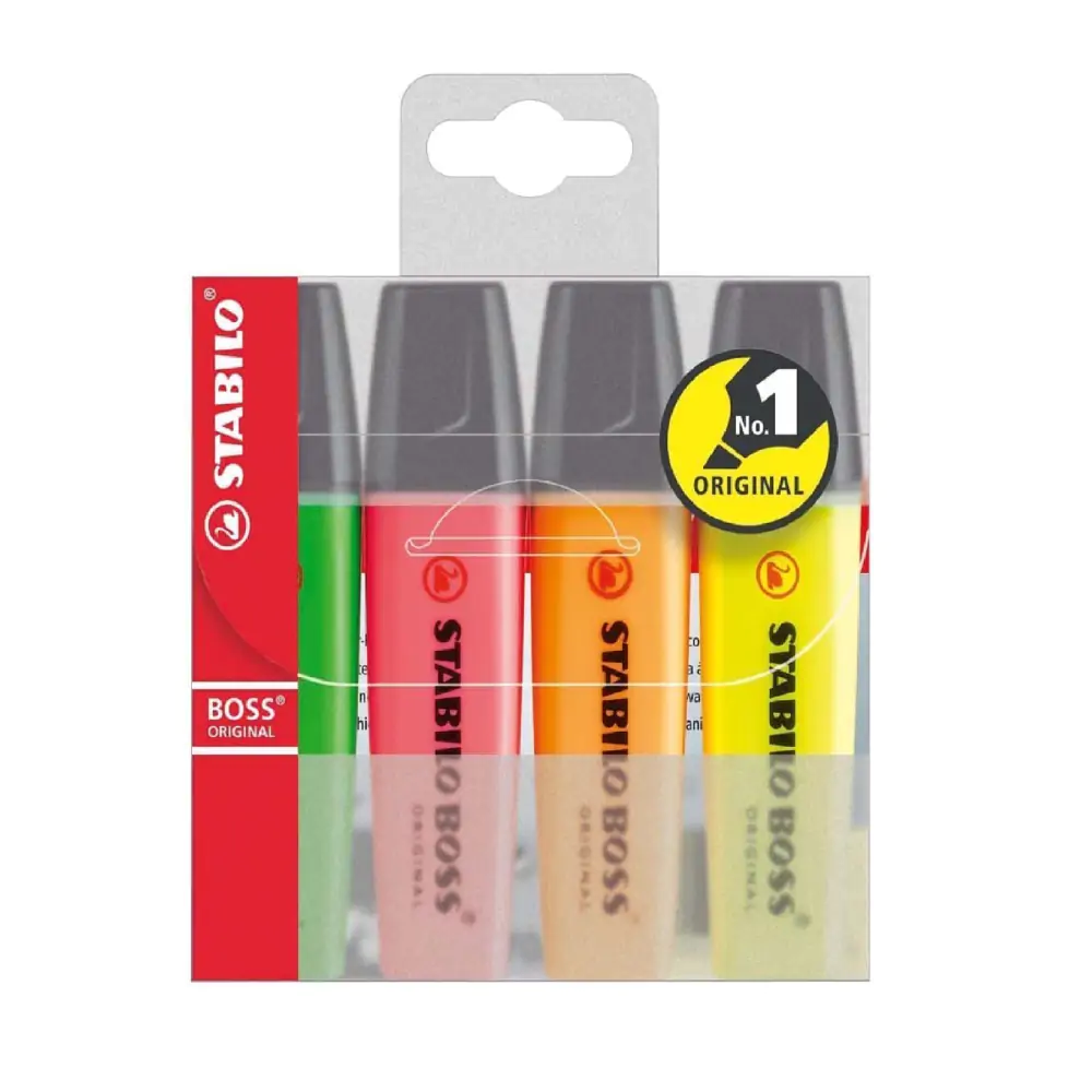 Stabilo boss original highlighters in 4 assorted colours –  wallet set